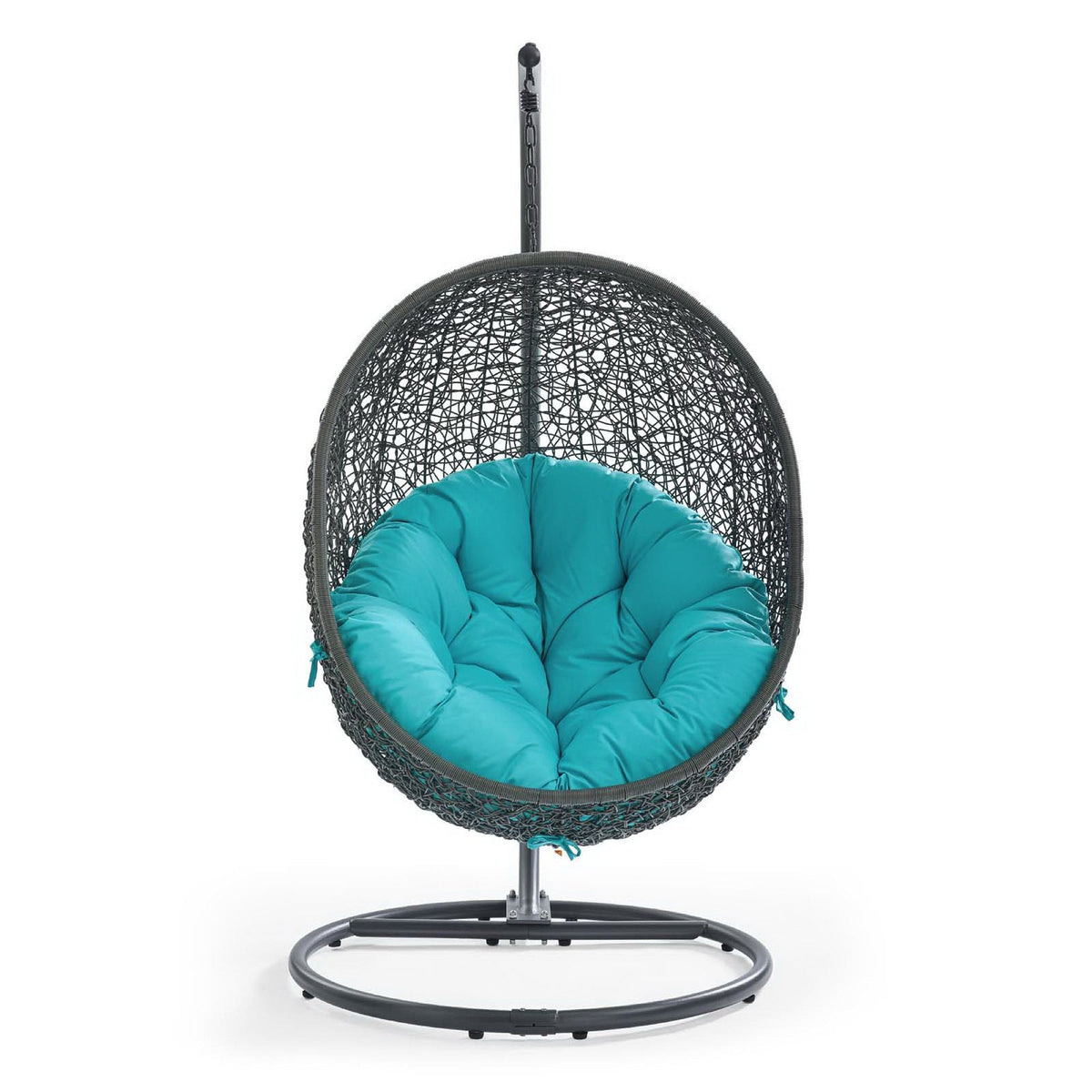 Hide Outdoor Patio Swing Chair With Stand teal cushion in black wicker with metal stand on Tampa Home & Garden Store