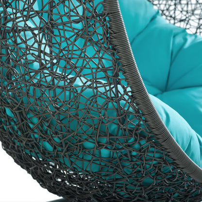 Hide Outdoor Patio Swing Chair With Stand by Modway, black woven rattan frame with teal cushions on Tampa Home & Garden Store