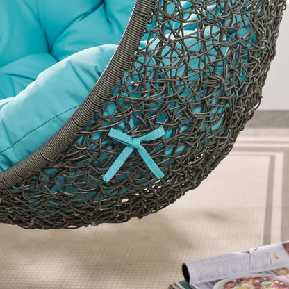 Hide Outdoor Patio Swing Chair With Stand teal cushions on dark wicker frame on Tampa Home & Garden Store