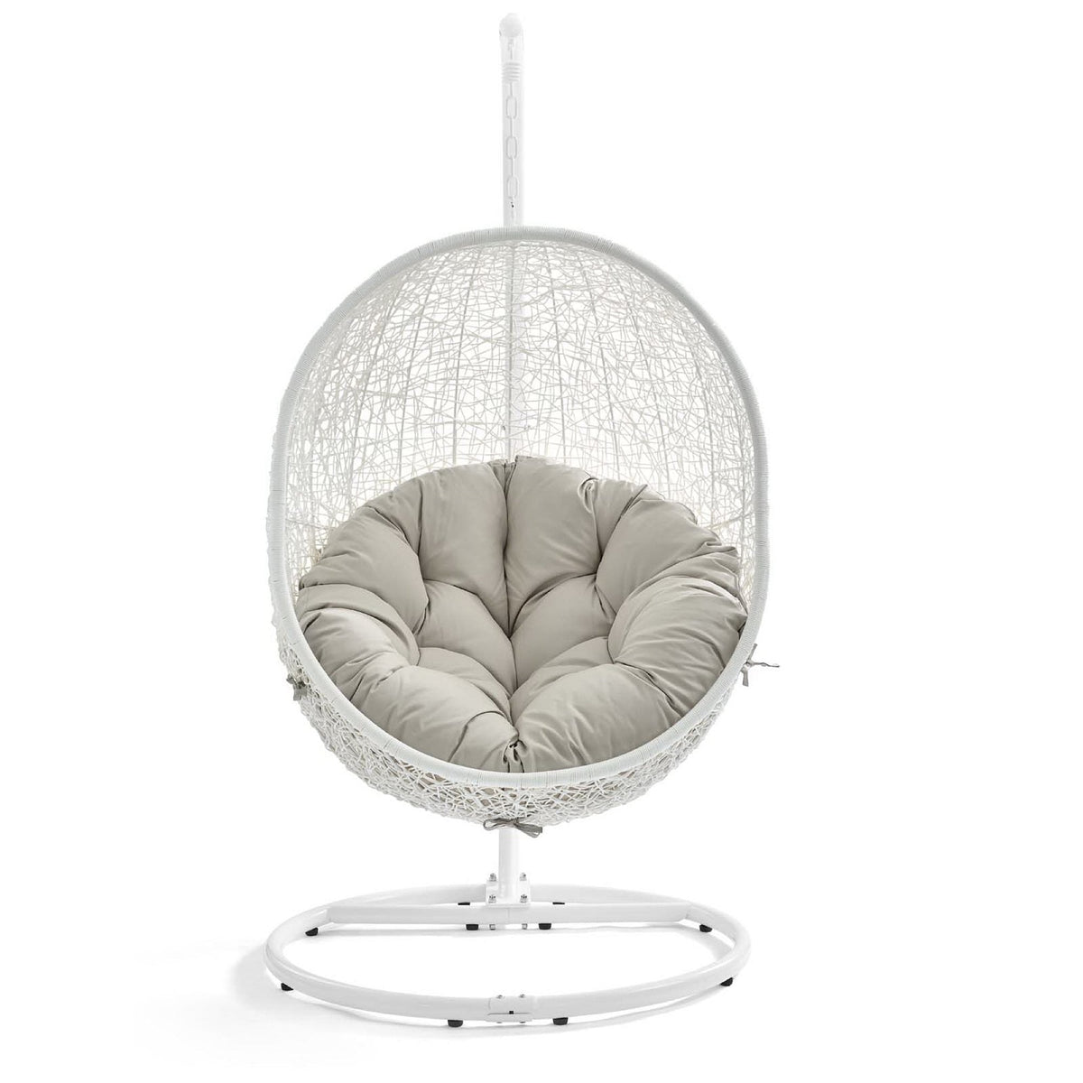 Hide Outdoor Patio Swing Chair With Stand white hanging egg chair with beige cushion on Tampa Home & Garden Store