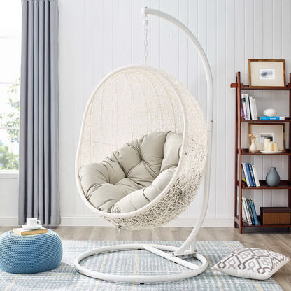 Hide Outdoor Patio Swing Chair With Stand by Modway white wicker chair with beige cushions on Tampa Home & Garden Store