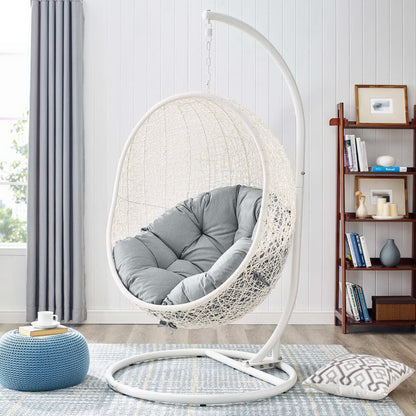 Hide Outdoor Patio Swing Chair With Stand by Modway, white frame with grey cushions on Tampa Home & Garden Store