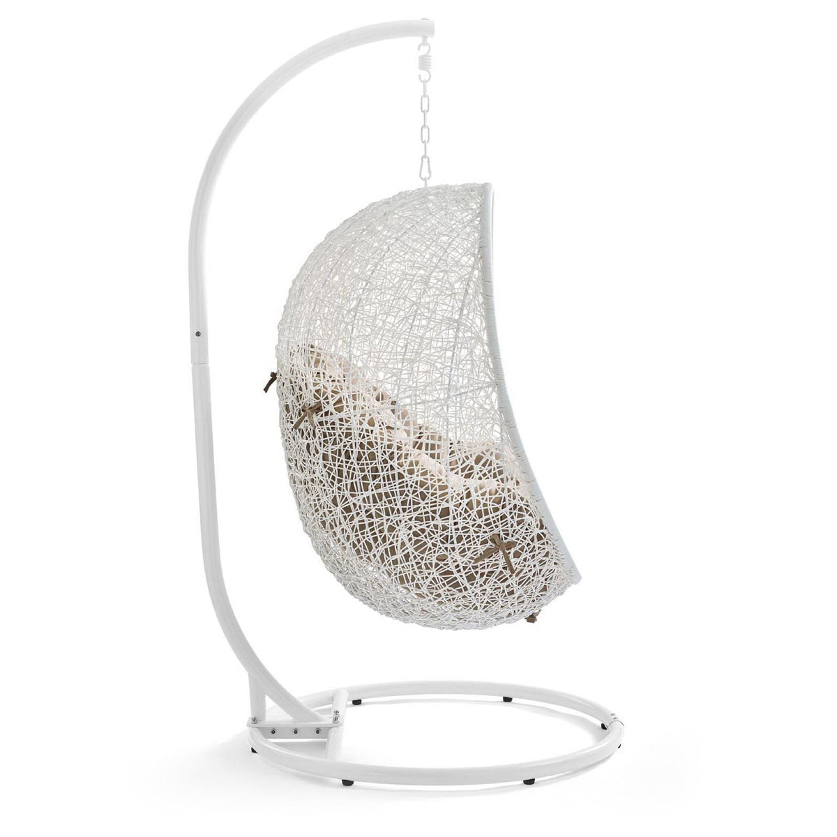 Hide Outdoor Patio Swing Chair With Stand, white woven egg-style seat on round stand on Tampa Home & Garden Store