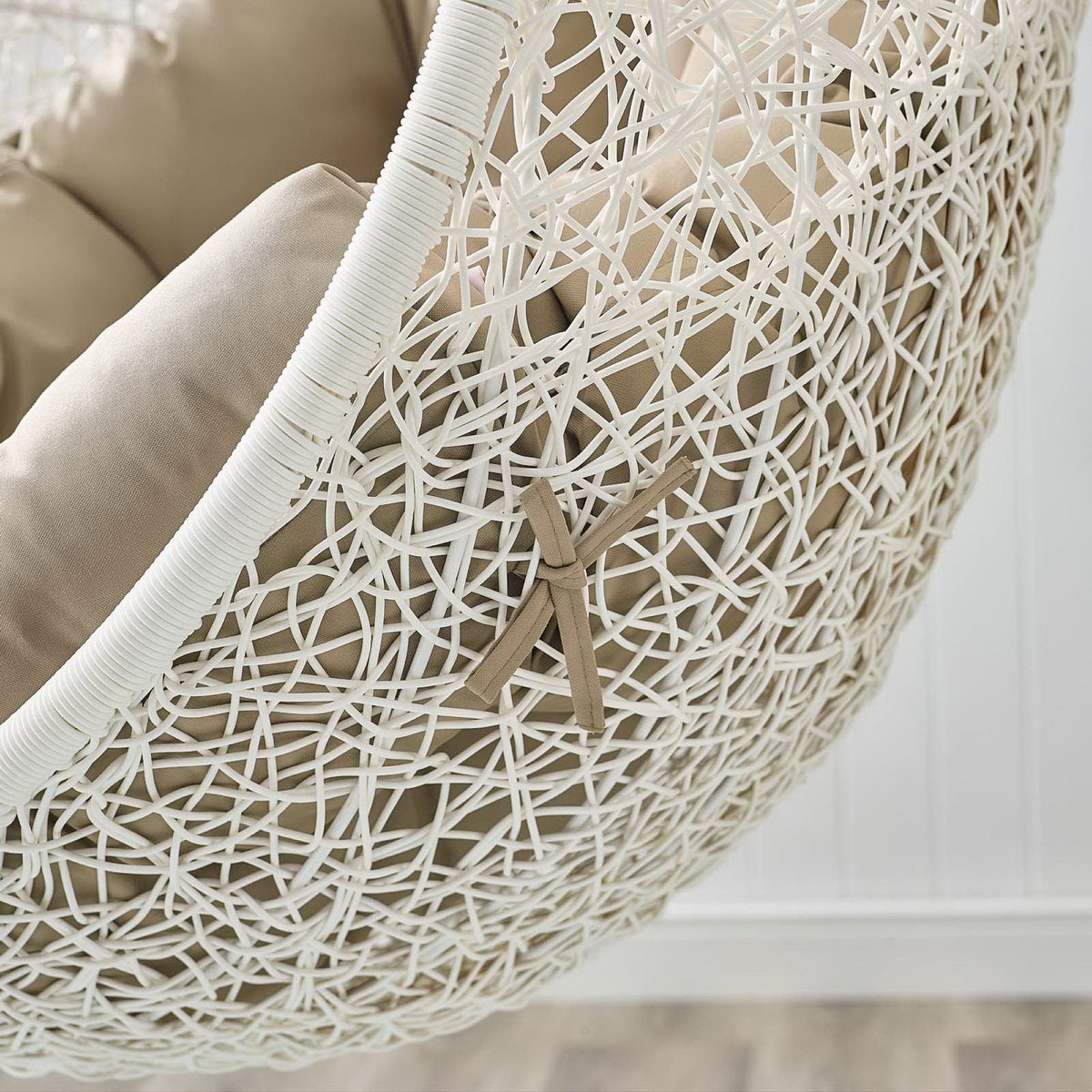 Hide Outdoor Patio Swing Chair With Stand by Modway white wicker frame beige cushions on Tampa Home & Garden Store