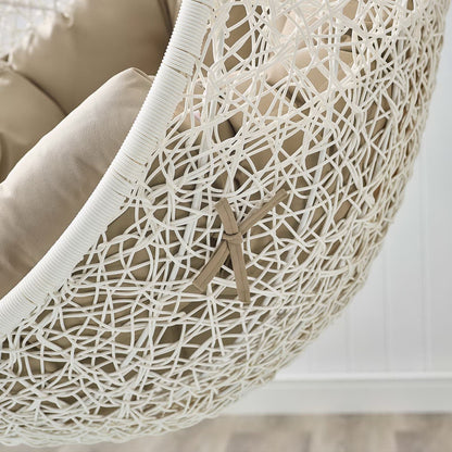 Hide Outdoor Patio Swing Chair With Stand by Modway white wicker frame beige cushions on Tampa Home & Garden Store