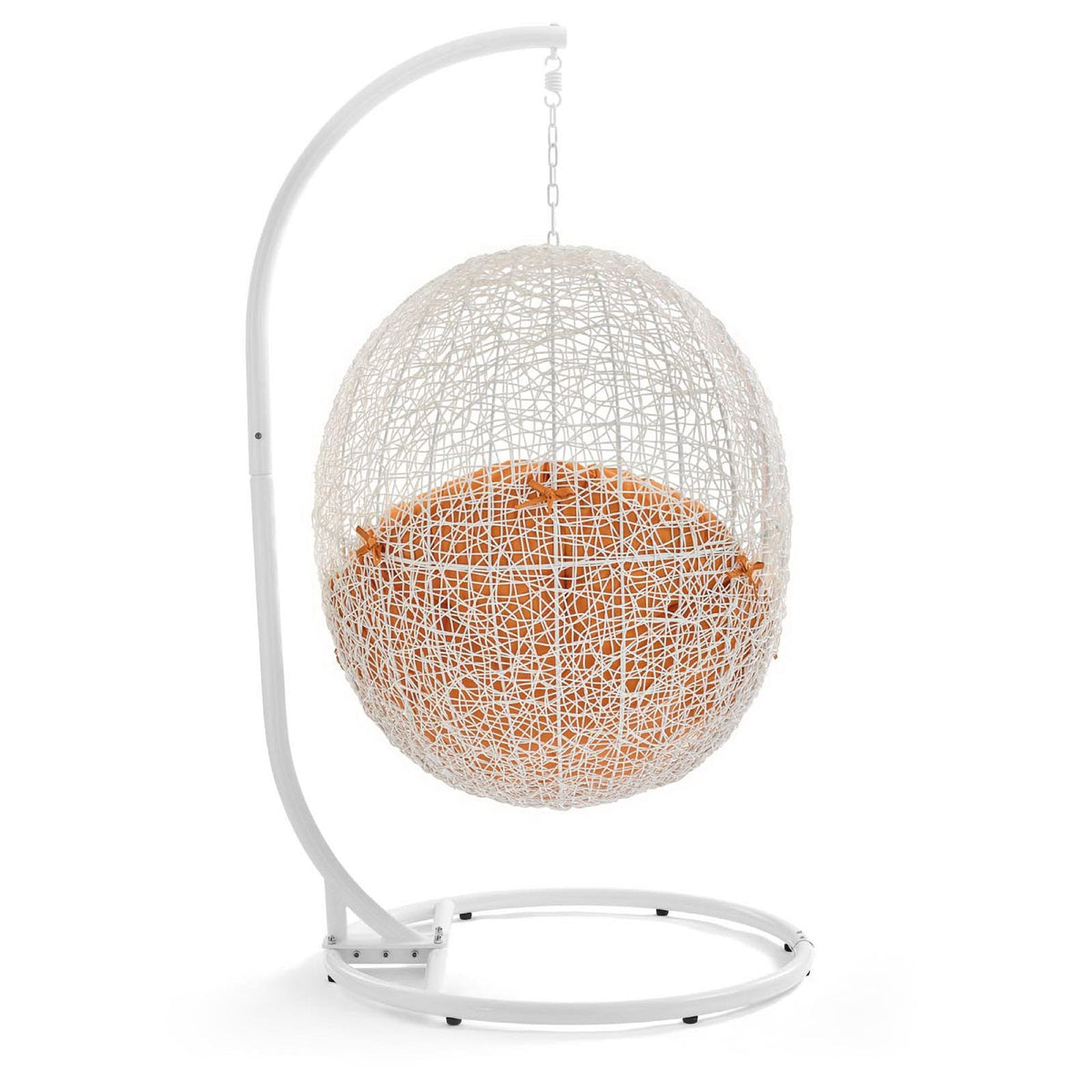 Hide Outdoor Patio Swing Chair With Stand Modway white frame and woven chair with orange cushion on Tampa Home & Garden Store