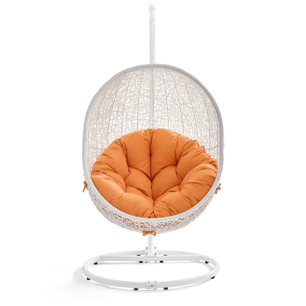 Hide Outdoor Patio Swing Chair With Stand by Modway, white wicker egg frame and orange cushion on Tampa Home & Garden Store