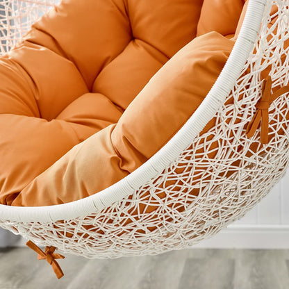 Hide Outdoor Patio Swing Chair With Stand orange cushions white wicker frame daybed style on Tampa Home & Garden Store