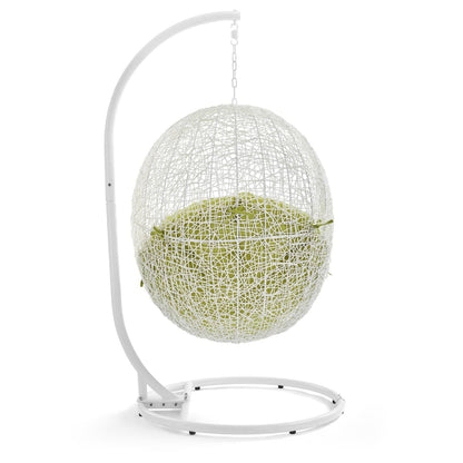 Hide Outdoor Patio Swing Chair With Stand white woven spherical seat with lime cushions on Tampa Home & Garden Store