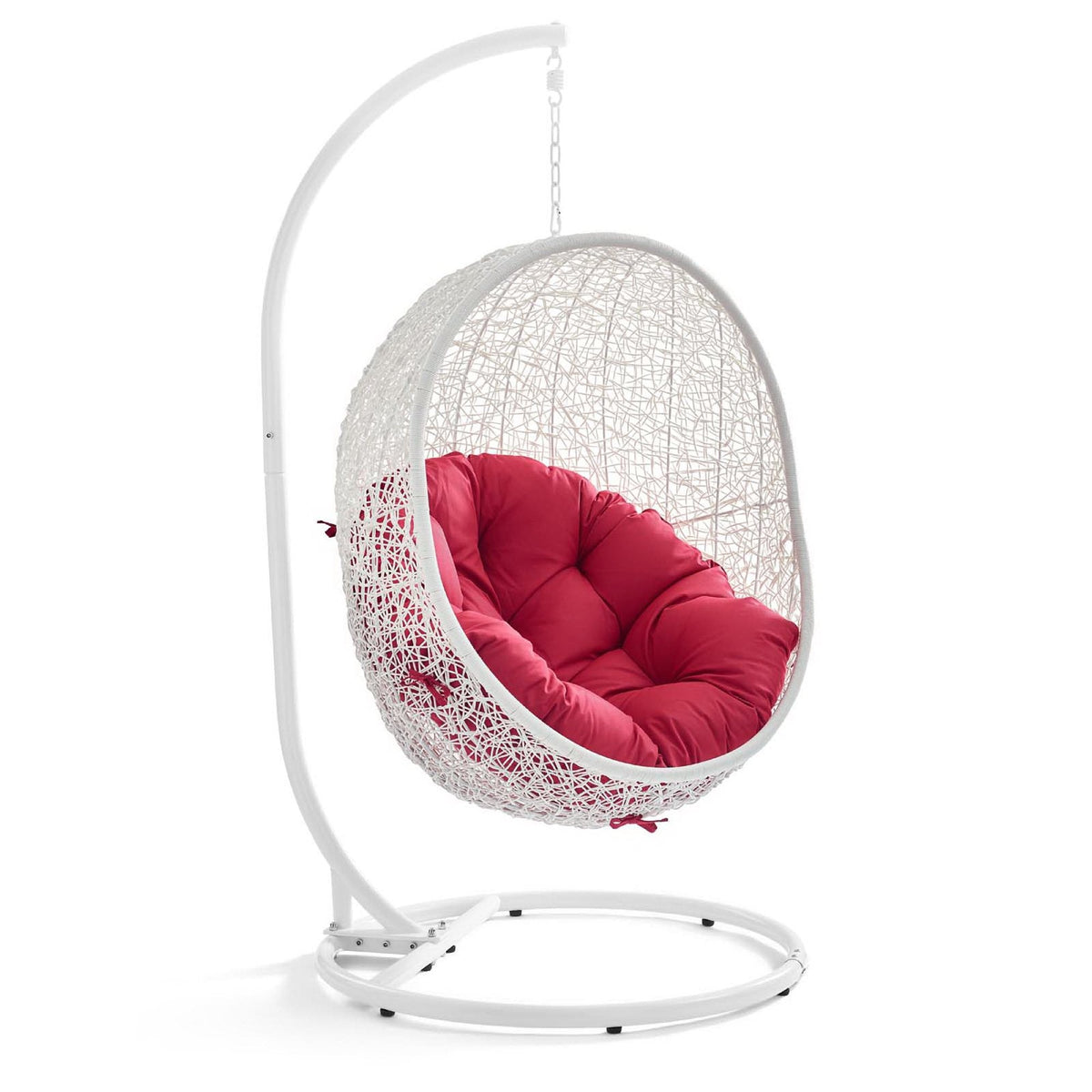 Hide Outdoor Patio Swing Chair With Stand by Modway, white wicker and red cushions on Tampa Home & Garden Store