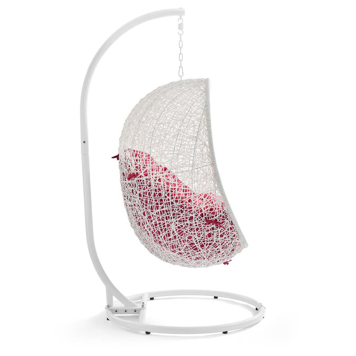 Hide Outdoor Patio Swing Chair With Stand white wicker chair with red cushion on Tampa Home & Garden Store
