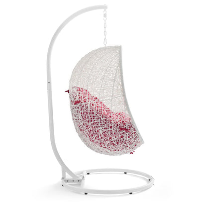 Hide Outdoor Patio Swing Chair With Stand white wicker chair with red cushion on Tampa Home & Garden Store