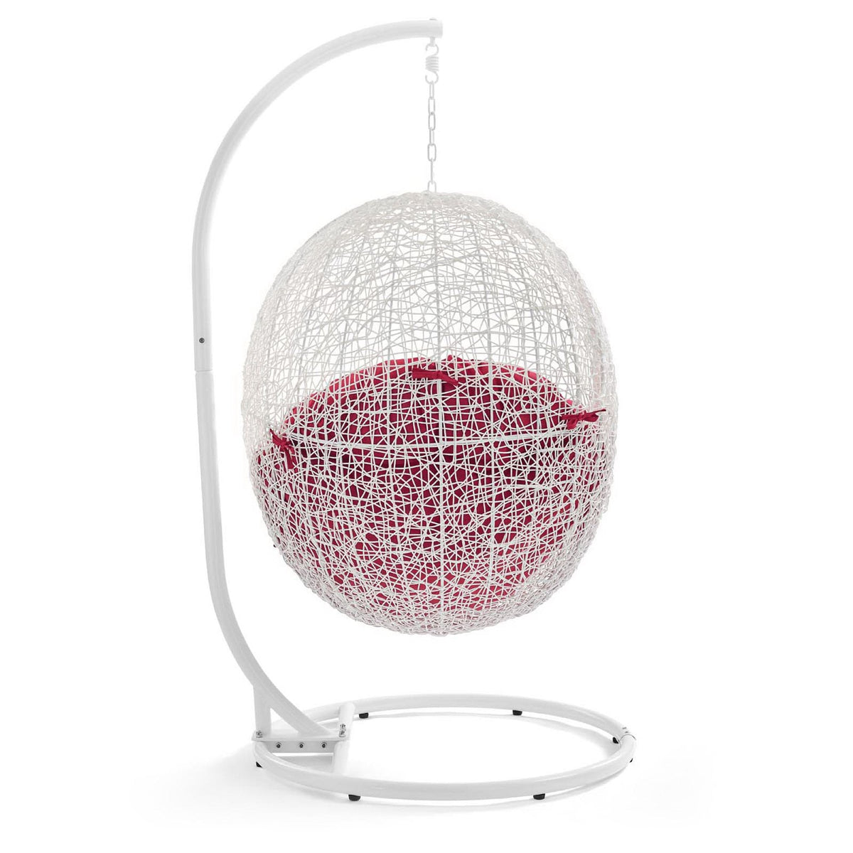 Hide outdoor patio swing chair with stand white wicker hanging chair with red cushion on Tampa Home & Garden Store