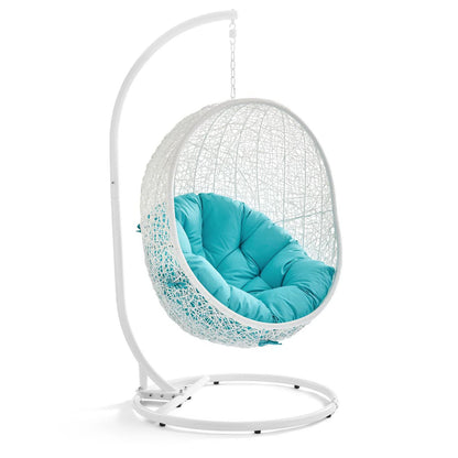 Hide Patio Swing Chair With Stand by HouseOfZazla white wicker chair turquoise cushions on Tampa Home & Garden Store