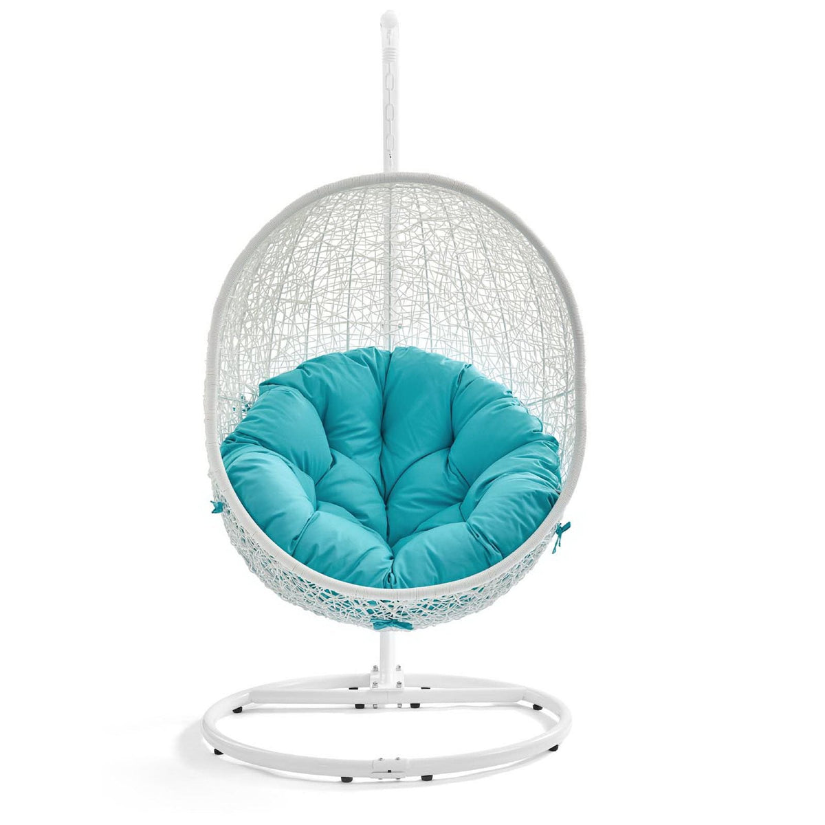 Modway Hide swing chair with stand, white wicker and teal cushion on Tampa Home & Garden Store