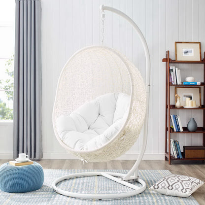 Hide Outdoor Patio Swing Chair With Stand in white woven wicker on metal stand by Modway on Tampa Home & Garden Store