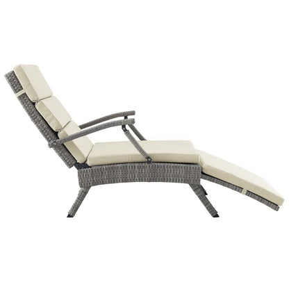 Envisage Chaise wicker lounge chair with beige cushions and gray woven frame by Modway on Tampa Home & Garden Store