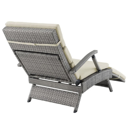 Envisage Chaise Outdoor Wicker Lounge Chair with gray wicker and beige cushions by HouseOfZazla on Tampa Home & Garden Store