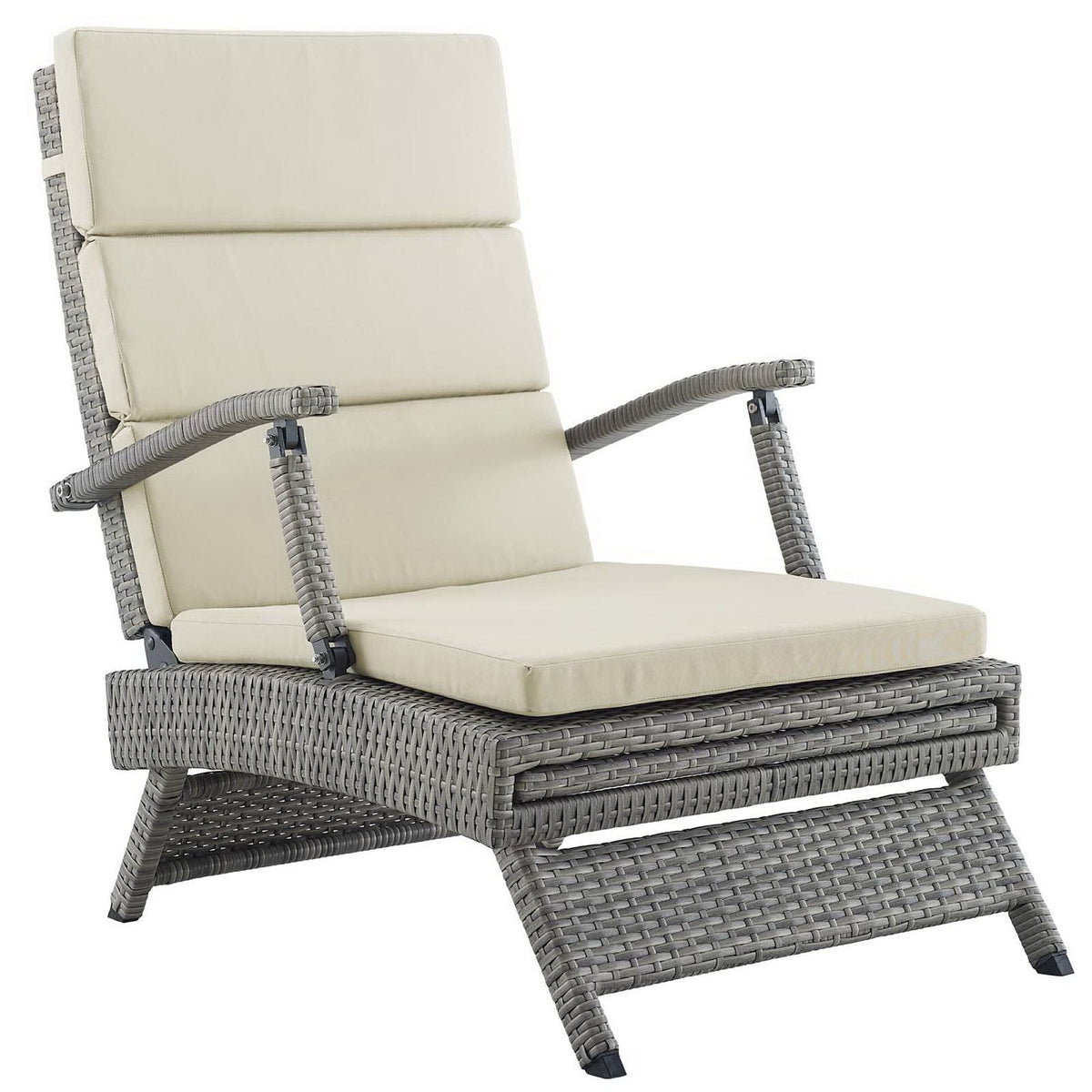 Envisage chaise outdoor patio lounge chair with gray wicker frame and beige cushions by Modway on Tampa Home & Garden Store