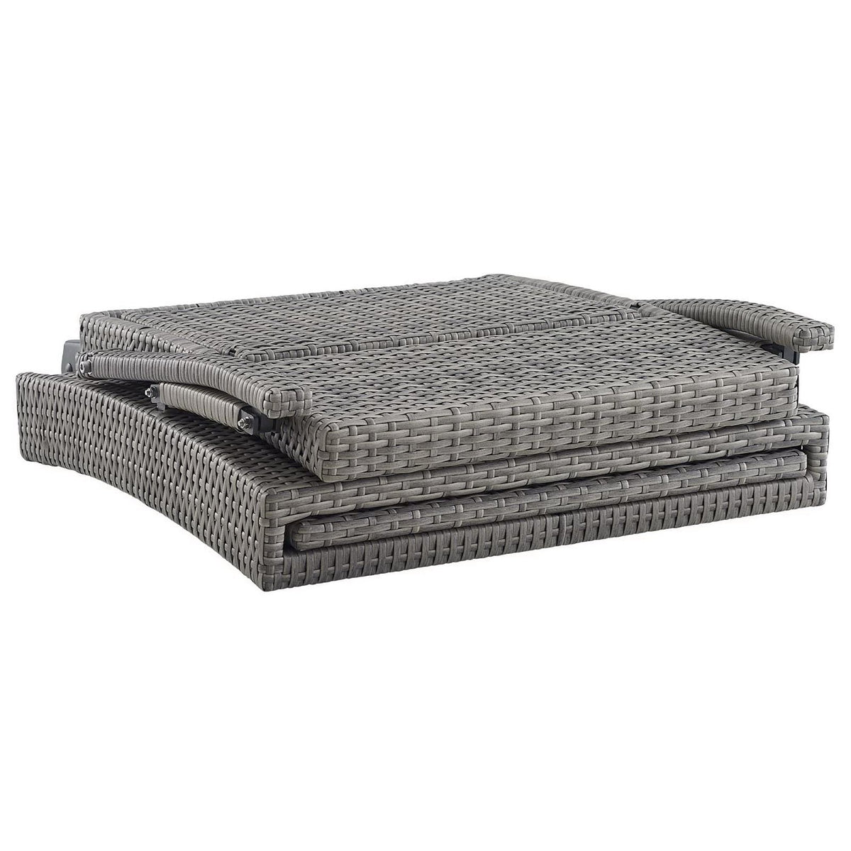 Envisage chaise outdoor wicker lounge chair gray rattan weave 2-piece set with matching ottoman on Tampa Home & Garden Store