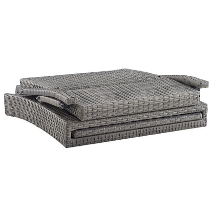 Envisage chaise outdoor wicker lounge chair gray rattan weave 2-piece set with matching ottoman on Tampa Home & Garden Store