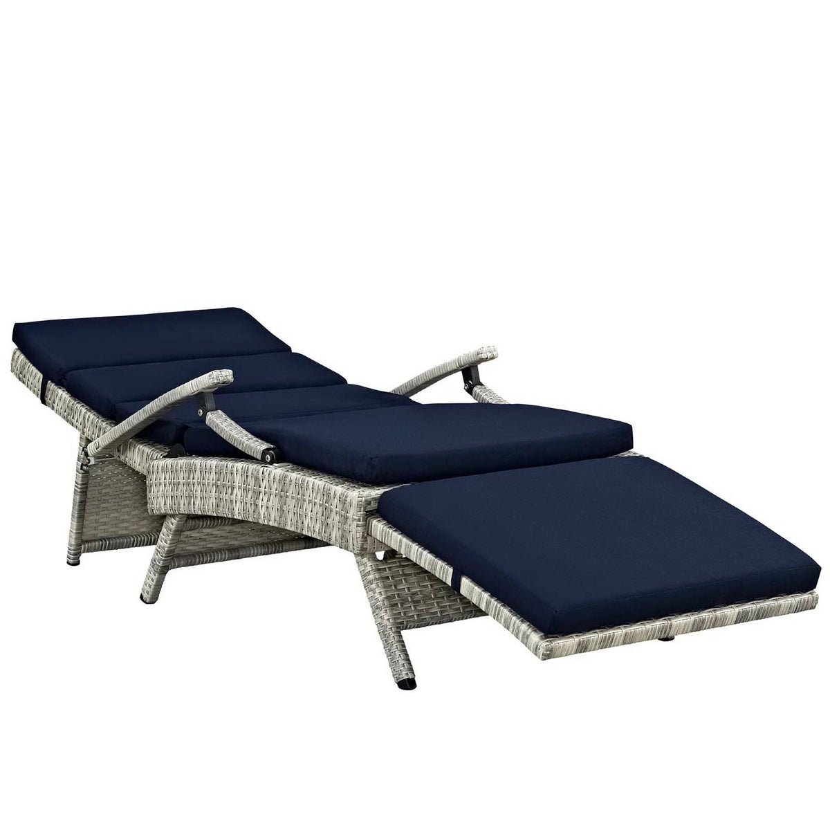 Envisage Chaise Outdoor Wicker Rattan Lounge Chair by Modway with navy cushions set of two on Tampa Home & Garden Store