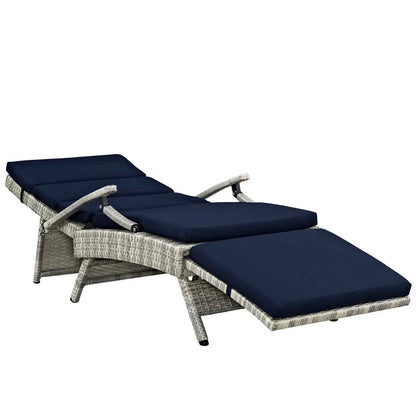 Envisage Chaise Outdoor Wicker Rattan Lounge Chair by Modway with navy cushions set of two on Tampa Home & Garden Store