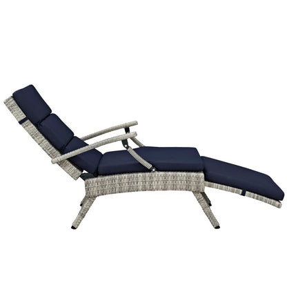 Envisage chaise outdoor wicker rattan lounge chair with navy cushions by Modway on Tampa Home & Garden Store