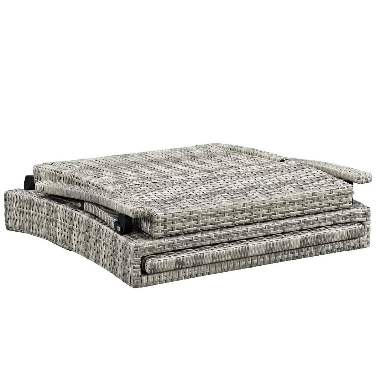 Three-piece outdoor wicker rattan coffee table set with lift-top lids in gray on Tampa Home & Garden Store