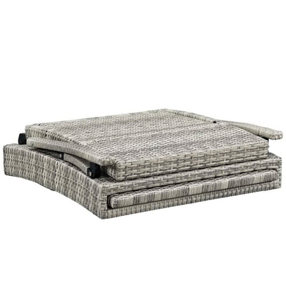 Three-piece outdoor wicker rattan coffee table set with lift-top lids in gray on Tampa Home & Garden Store