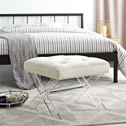 Swift Bench by Modway beige tufted cushion with chrome legs in a modern bedroom on Tampa Home & Garden Store