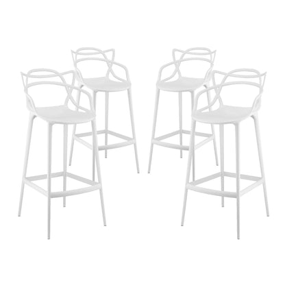 Entangled bar stools set of 4 white molded plastic with sculptural backrests on Tampa Home & Garden Store