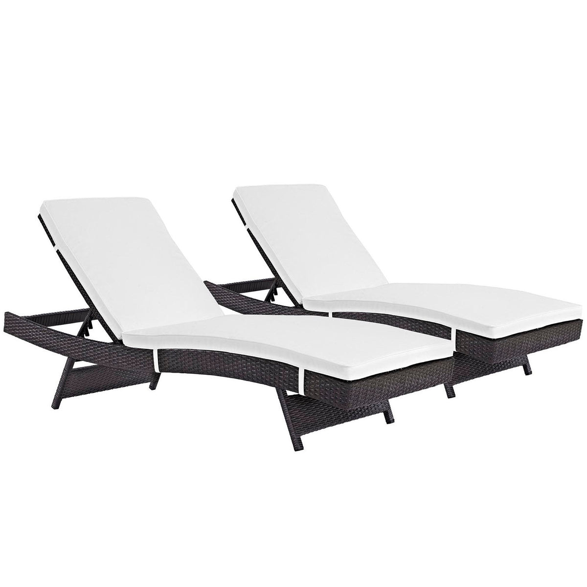 Convene outdoor patio chaise set of 2 with white cushions on dark wicker frames by Modway on Tampa Home & Garden Store