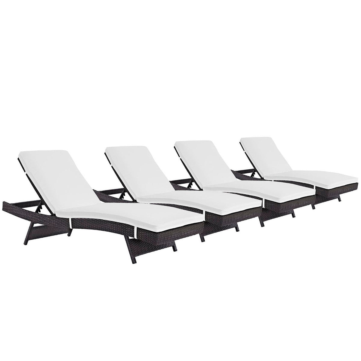 Convene Outdoor Patio Chaise Set of 4 by Modway with white cushions and dark wicker frames on Tampa Home & Garden Store