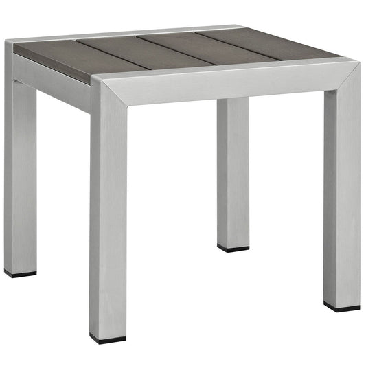 Shore 2 Piece Outdoor Patio Aluminum Set coffee table with brown wood slats and silver frame on Tampa Home & Garden Store