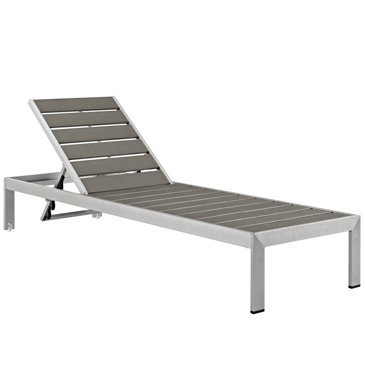 Shore outdoor aluminum chaise set of 2 by Modway, gray slats on powder-coated silver frame on Tampa Home & Garden Store