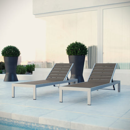 Shore outdoor aluminum chaise set of 2 by Modway with brown slats on a modern patio on Tampa Home & Garden Store