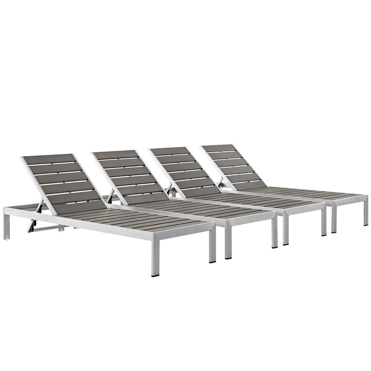 Shore Outdoor Patio Aluminum Chaise Set of 4 with gray slats by Modway on Tampa Home & Garden Store