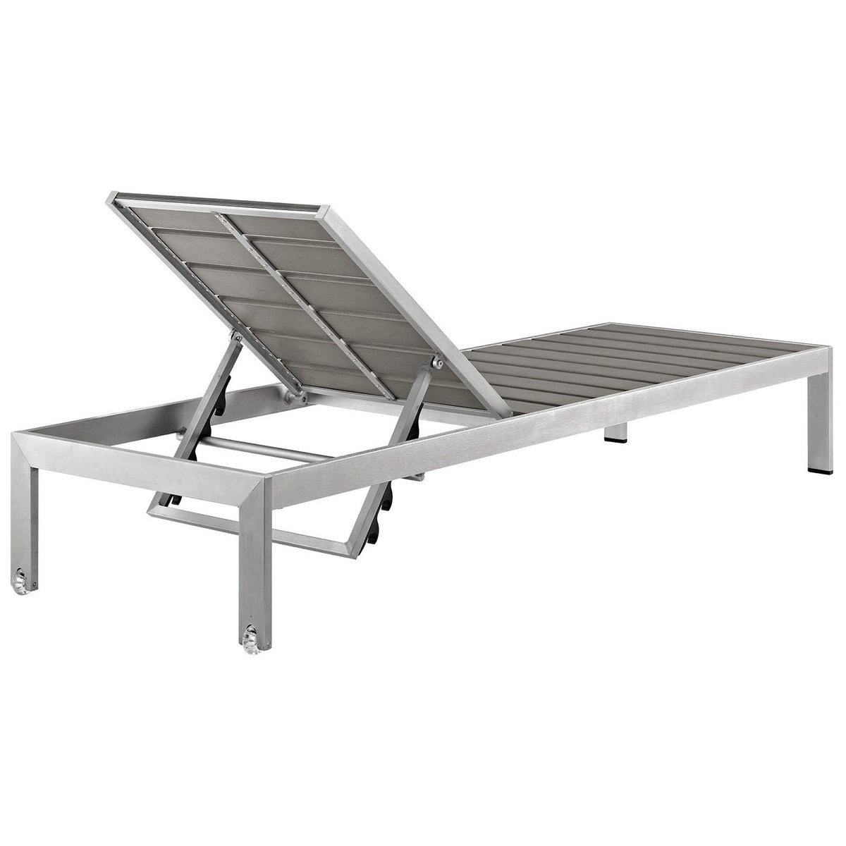Shore Outdoor Aluminum Chaise by Modway with adjustable backrest, silver-gray slatted frame on Tampa Home & Garden Store