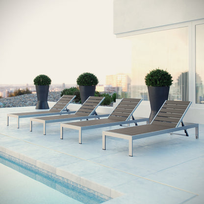 Shore outdoor aluminum chaise lounges set of 4 with slats and silver frames by Modway EEI-2468 on Tampa Home & Garden Store