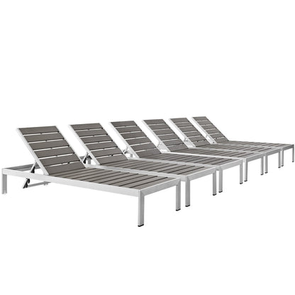 Shore Patio Aluminum Chaise Set of 6 by Modway with white frames and brown slats on Tampa Home & Garden Store