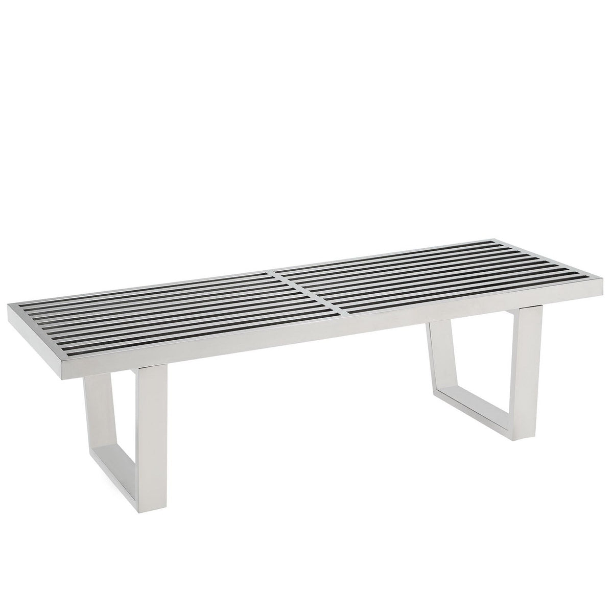 Sauna 4' stainless steel bench with a slatted top and silver finish by Modway on Tampa Home & Garden Store