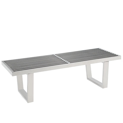 Sauna 4' stainless steel bench with a slatted top and silver finish by Modway on Tampa Home & Garden Store