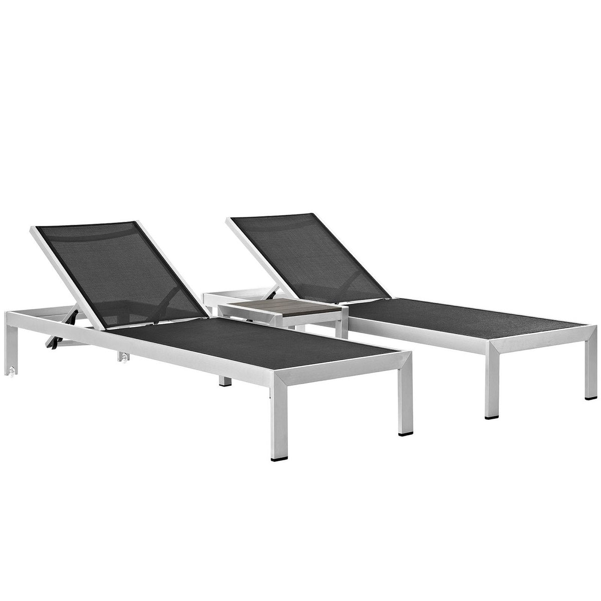 Shore 3-Piece Outdoor Aluminum Patio Set with black mesh lounge chairs by Modway on Tampa Home & Garden Store