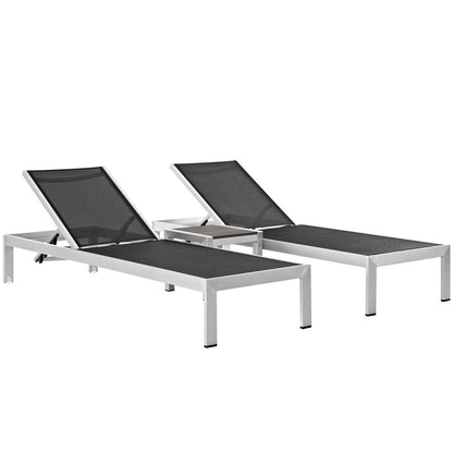 Shore 3-Piece Outdoor Aluminum Patio Set with black mesh lounge chairs by Modway on Tampa Home & Garden Store