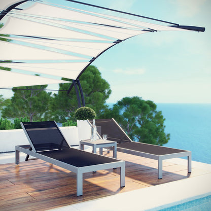 Shore 3 Piece Patio Aluminum Set by Modway, white frame, black mesh lounges on Tampa Home & Garden Store