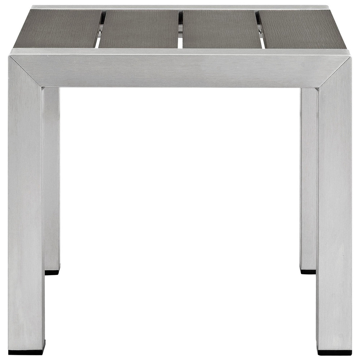 Shore 3 Piece Outdoor Patio Aluminum Set table with brown slatted top and silver frame on Tampa Home & Garden Store