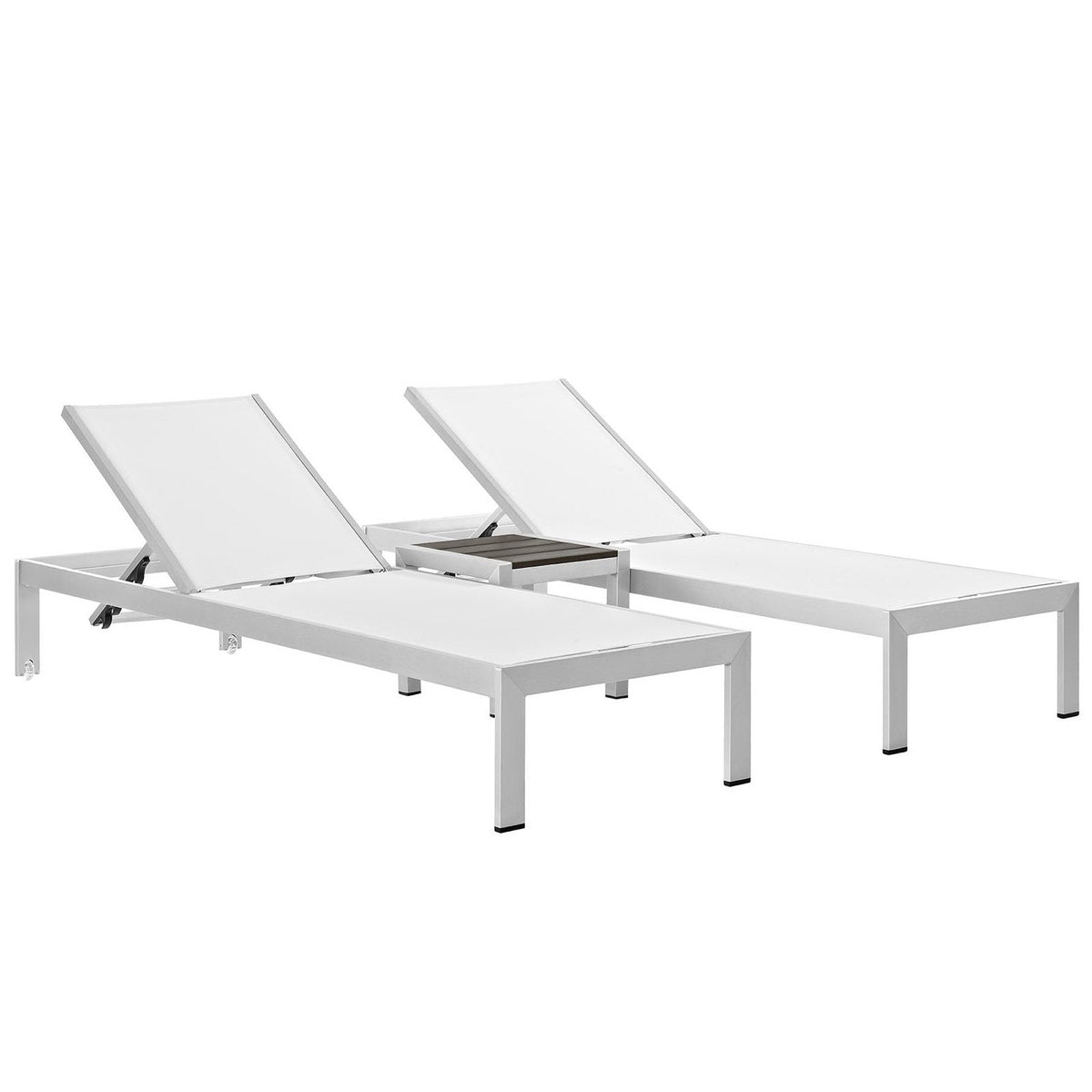 Modway Shore 3 Piece Outdoor Patio Aluminum Set with two white chaise lounges and table on Tampa Home & Garden Store