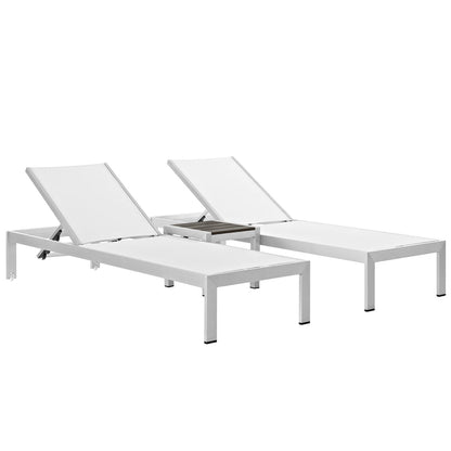 Modway Shore 3 Piece Outdoor Patio Aluminum Set with two white chaise lounges and table on Tampa Home & Garden Store