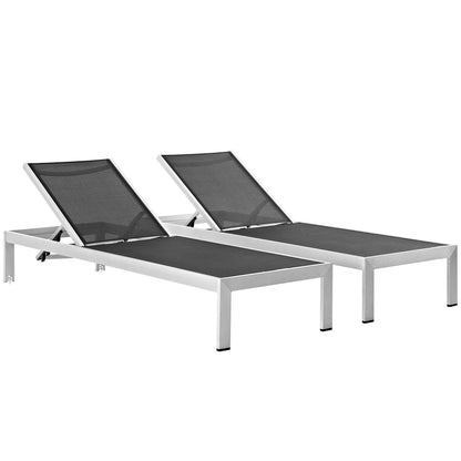 Shore Outdoor Patio Aluminum Chaise Set of 2 with black mesh upholstery and frames Modway on Tampa Home & Garden Store